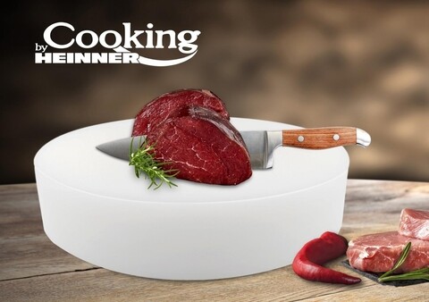 Tocator profesional pentru macelarie, Cooking by Heinner, 40×10 cm, polietilena, alb 40x10