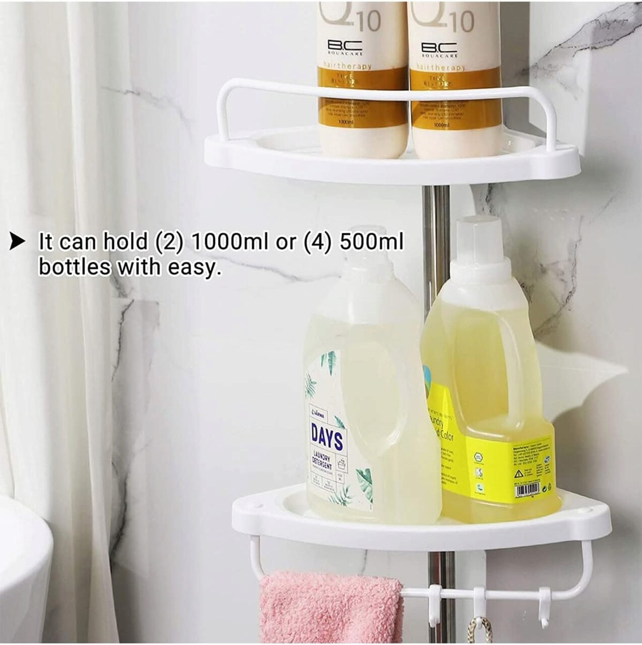 Etajera de colt extensibila pentru baie, Vasagle, 95-305 cm, plastic, alb - 1 | YEO