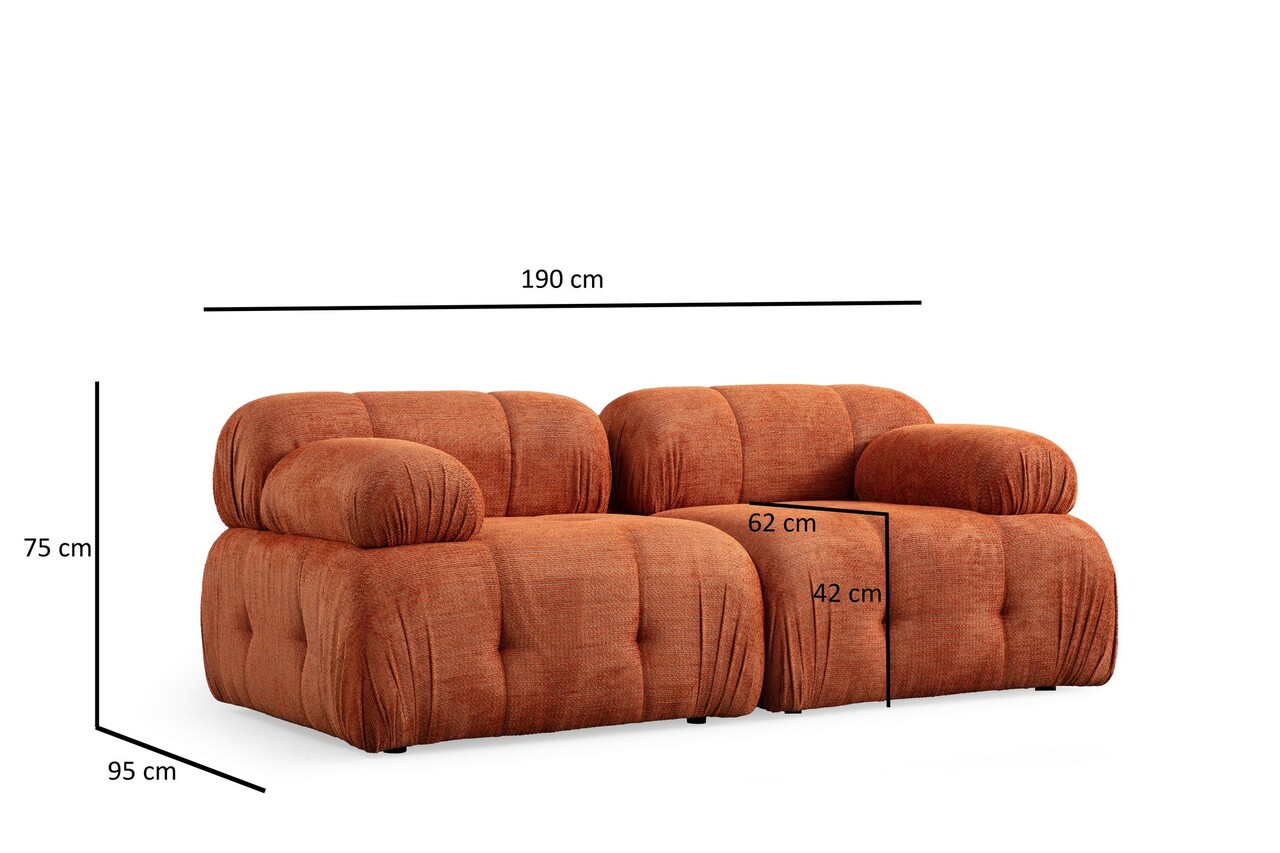 Canapea 2 locuri, Atelier del Sofa, 560ARE1554, Lemn de fag / PAL, Portocaliu