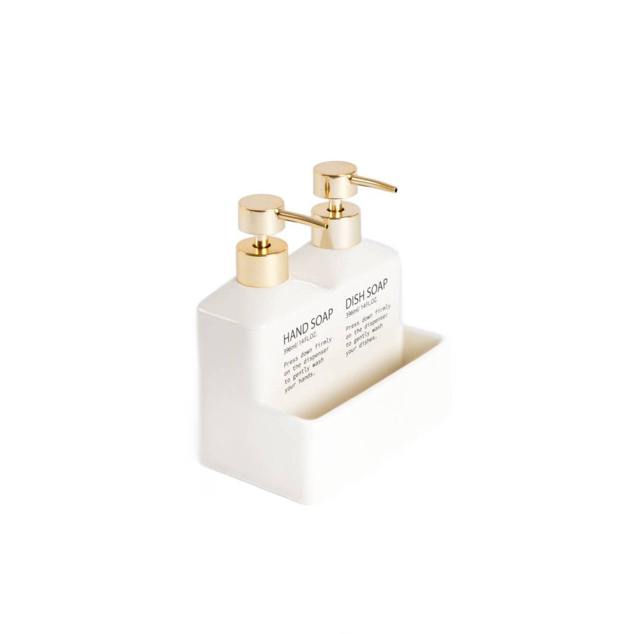 Set 2 dozatoare sapun/detergent lichid Ebro, Homla, 18x16 cm, ceramica, crem/auriu - 1 | YEO