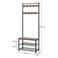 Cuier cu pantofar si bancheta, Vasagle, 70x32x175 cm, PAL/otel, grej/negru