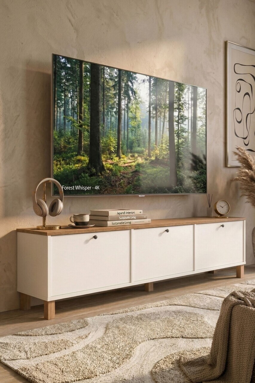 Comoda TV, Hanah Home, Nord, 180x45.6x32 cm, PAL, Alb / Stejar — imaginea 4