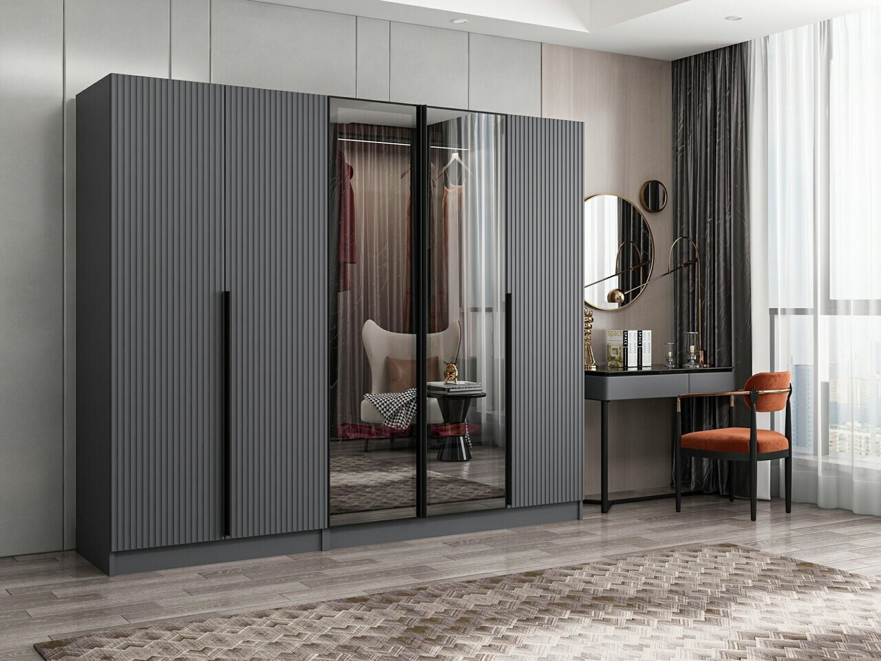 Dulap pentru haine, Hanah Home, Nisa, 225x210x52 cm, Antracit — imaginea 2