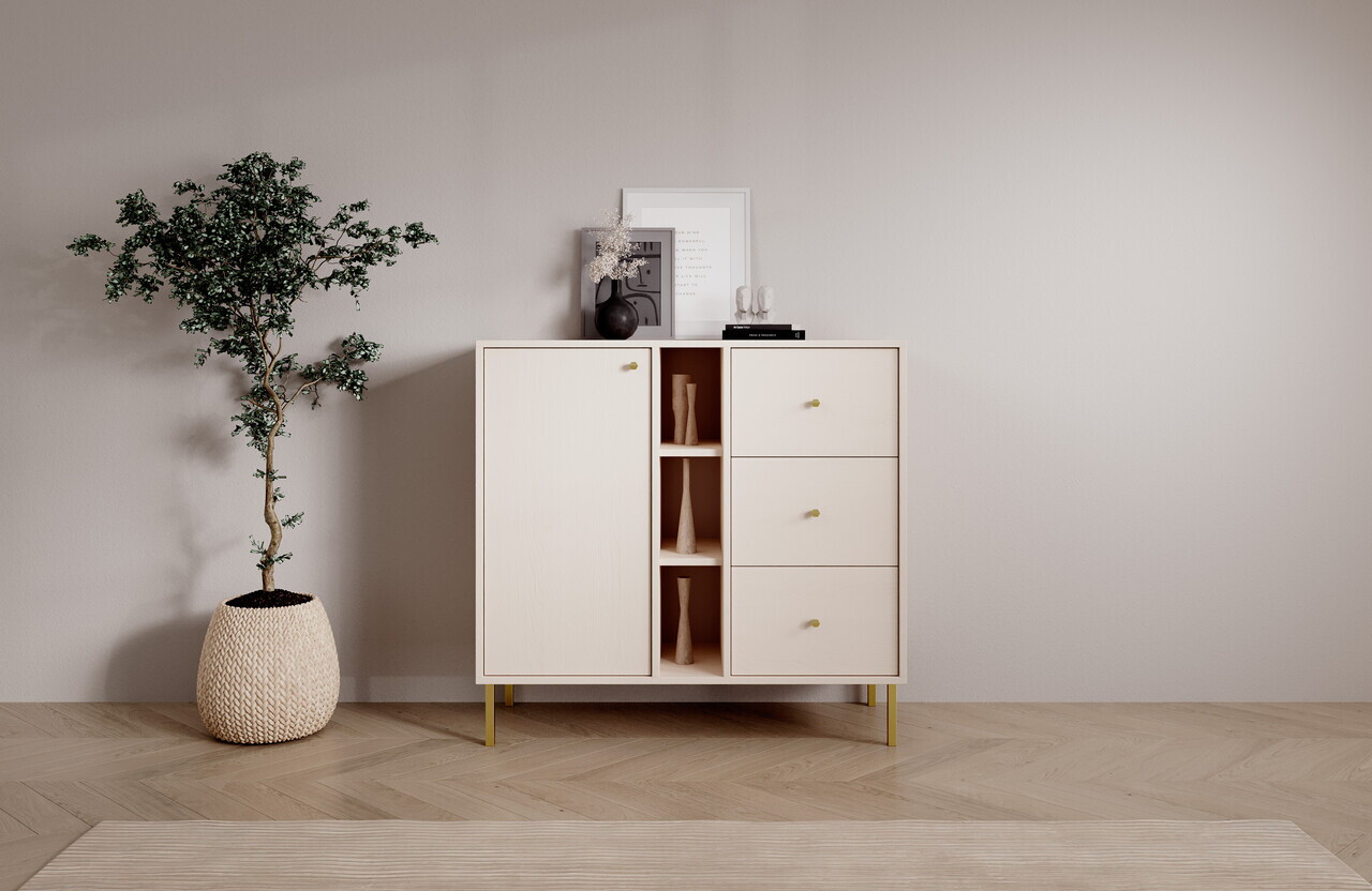 Comoda ADRK, Tili 1D 3S 3P, 100.2x40.8x95 cm, PAL laminat, bej