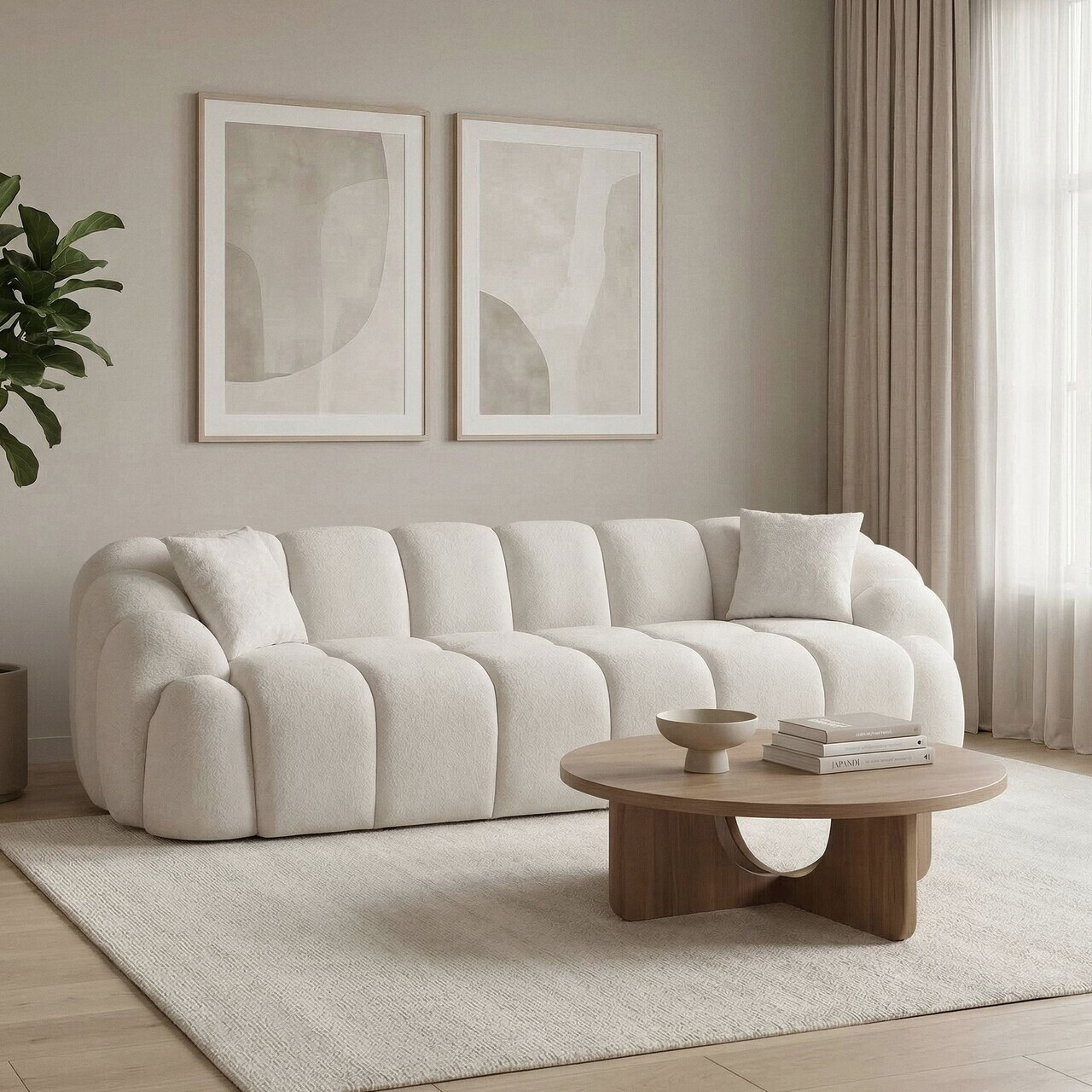 Canapea cu 4 locuri, Atelier del Sofa, 752EST2301, Lemn de carpen/PAL melaminat, Alb