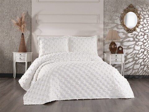 Set cuvertura de pat dubla 3 piese, Hayal - Cream, Whitney, Tesatura Chenille