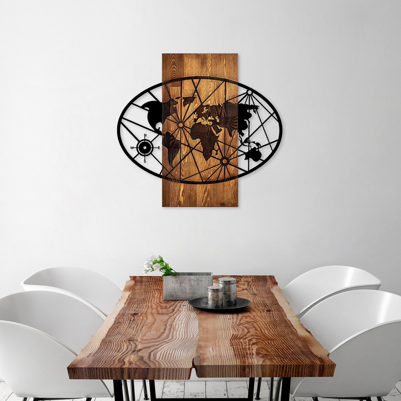 Decoratiune de perete, World Map 4-M, Dimensiuni: 57 x 62 cm, Nuc / Negru - view 2