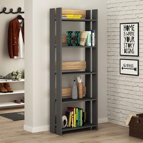 Corp biblioteca, decortie, massimo, 57x155x25 cm, antracit / stejar