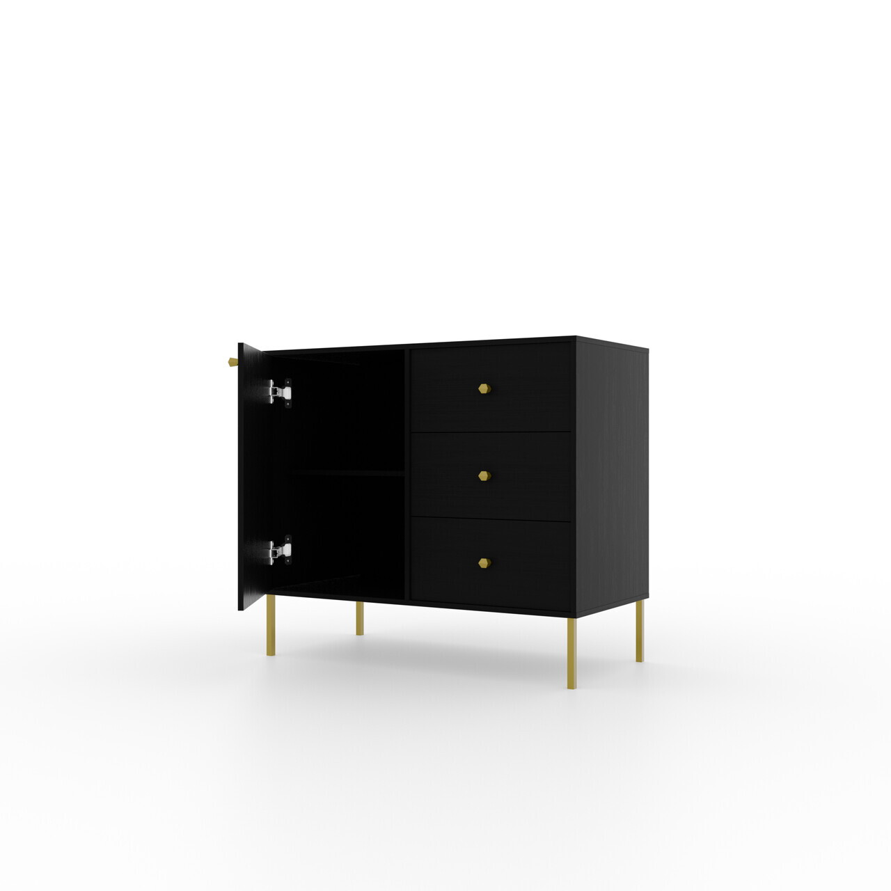 Comoda ADRK, Tili 1D 3S, 83.6x40.8x73.9 cm, PAL laminat, negru — imaginea 4