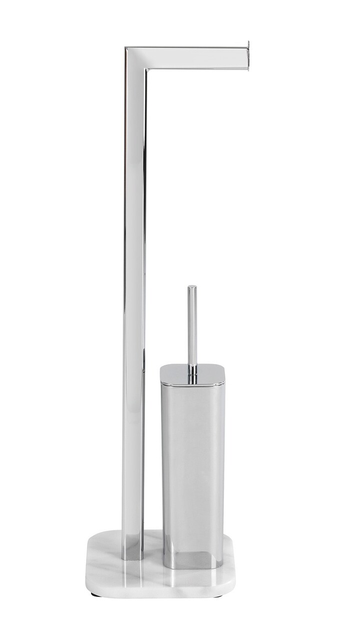 Suport hartie igienica si perie pentru toaleta, Wenko, Onyx, 22 x 20 x 73 cm, inox/marmura, alb/gri - 1 | YEO