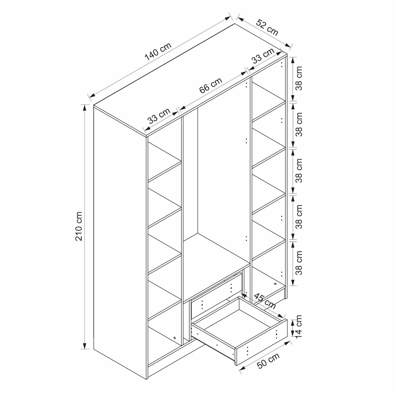 Dulap pentru haine, Hanah Home, Alin, 140x210x52 cm, Alb / Stejar — imaginea 8