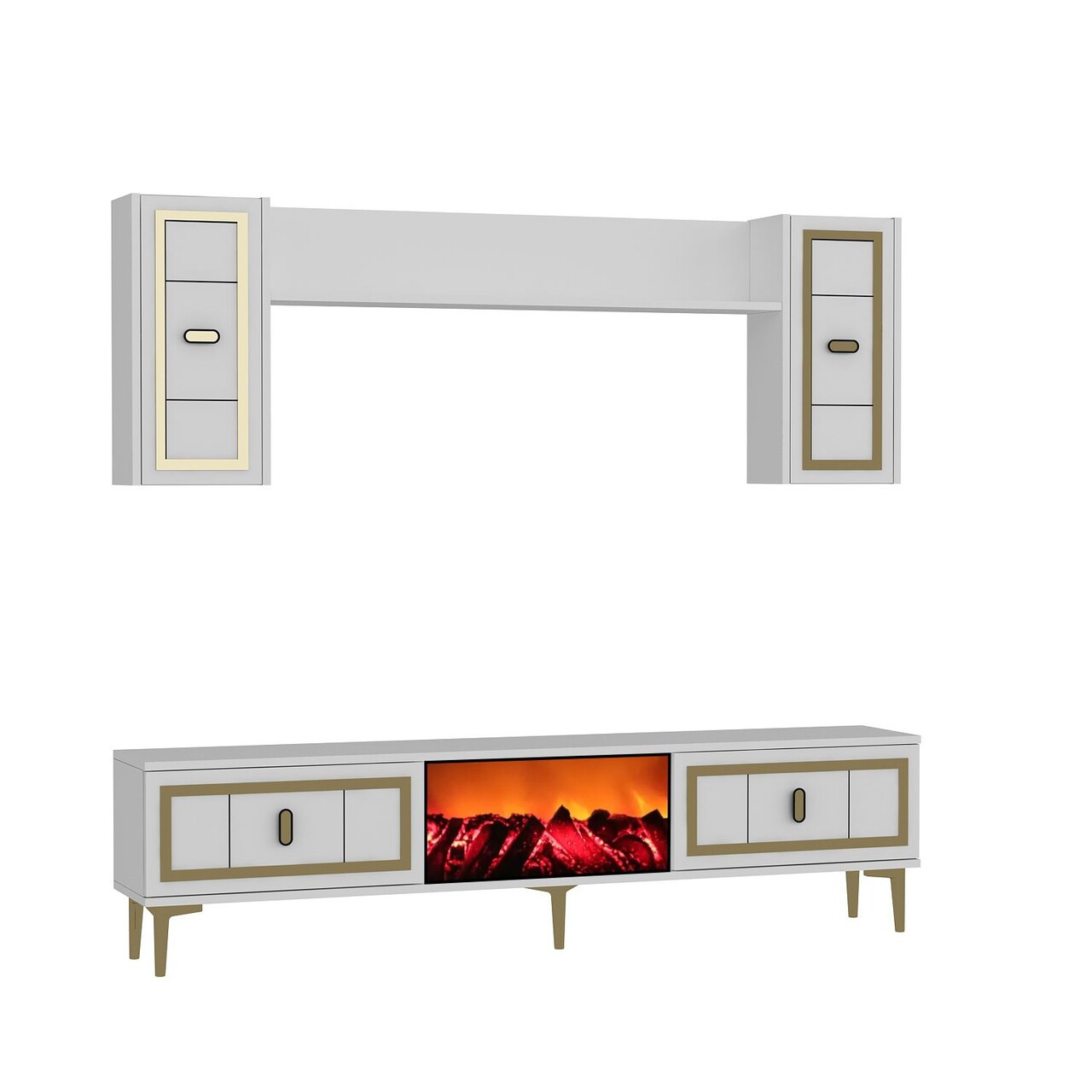 Comoda TV, Hanah Home, Orion Fireplace, 150x44.6x29.6 cm, PAL , Alb/Auriu - imagine 4
