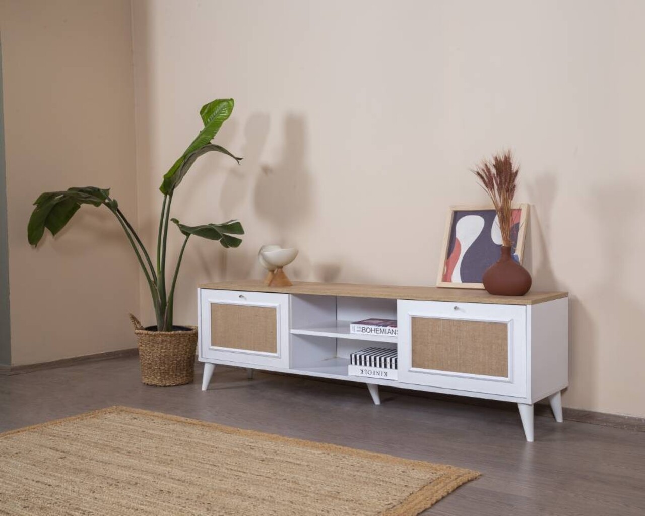 Comoda TV, Wolina, Mount, 55x180x41 cm, Stejar alb - 1 | YEO