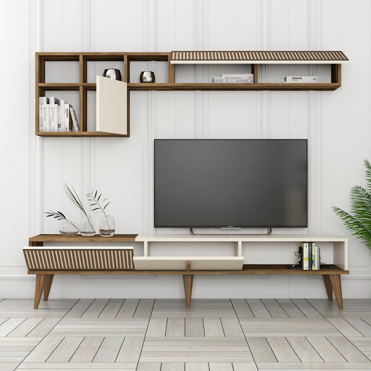 Comoda TV, Hanah Home, Milan TV, 180x40x35 cm, Maro/Crem - imagine 2