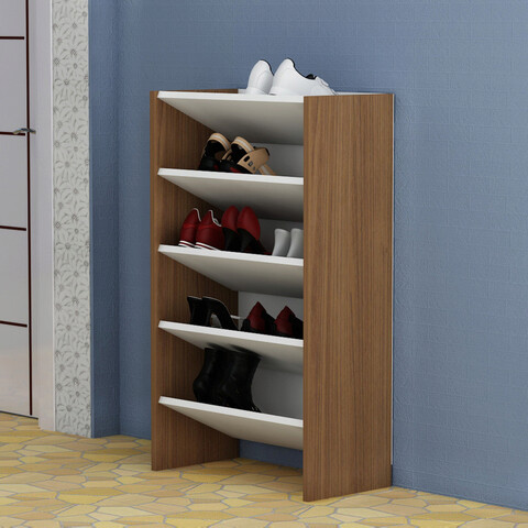 Pantofar, arnetti, nil 4 bölmeli, 60x100x29.8 cm, pal, alb / nuc