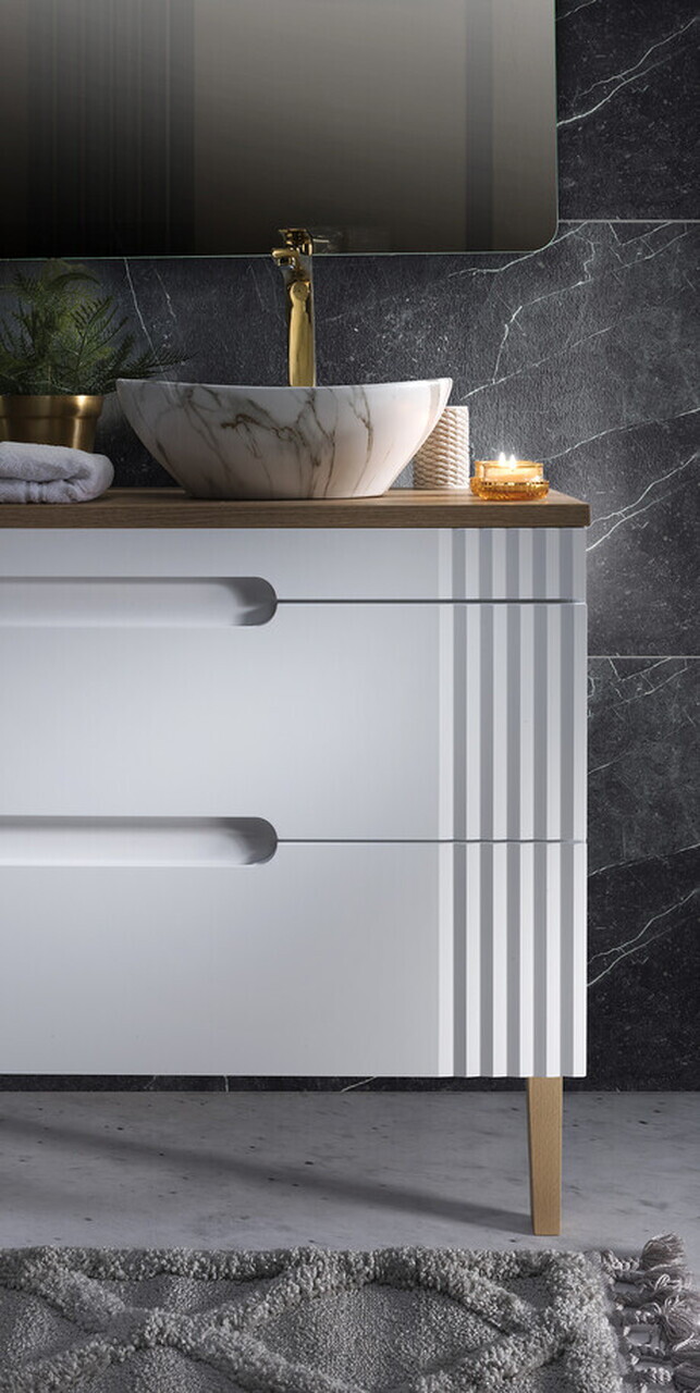 Set mobilier baie Fiji White 60 cm, dulap inalt, masca cu lavoar si oglinda, Comad, MDF/PAL, alb - view 3