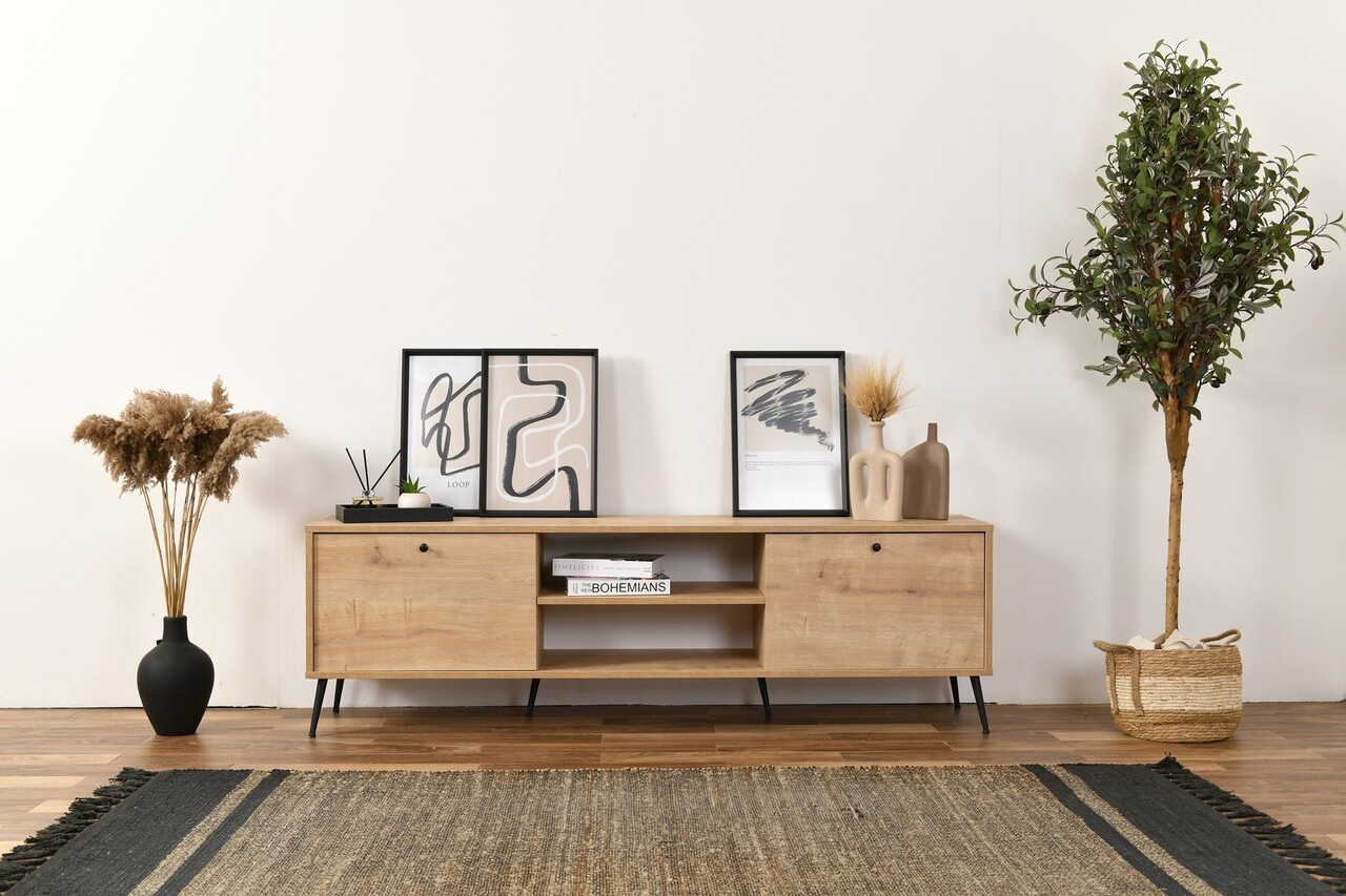 Comoda TV, Wolina, Calvin, 55x180x41 cm, Stejar
