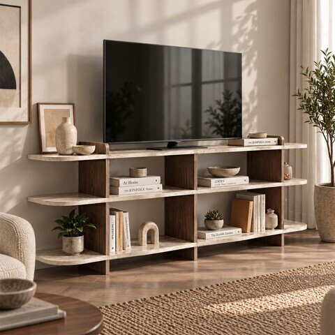 Consola, Hanah Home, Flusso, 170x65x30 cm, PAL, Travertin / Nuc