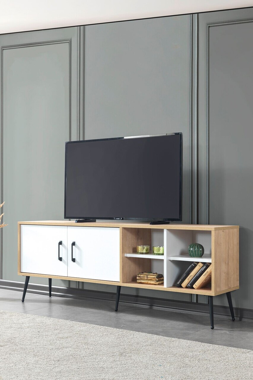 Comoda TV, Hanah Home, Şile 3611, 160x60x35 cm, PAL, Stejar Safir / Alb — imaginea 3