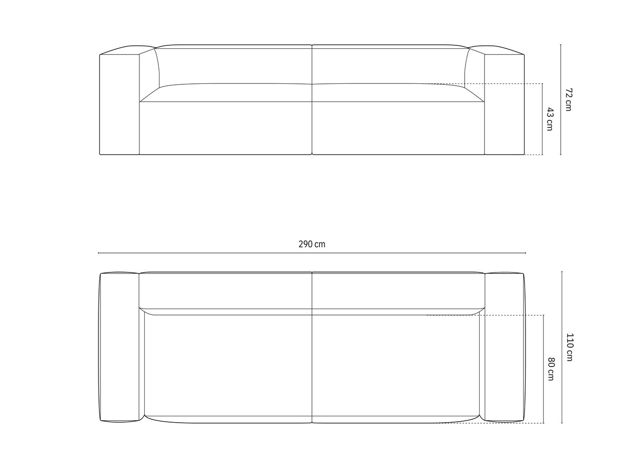 Canapea 5 locuri, Nuria-88, Micadoni Home, 290x110x72 cm, catifea, gri beton