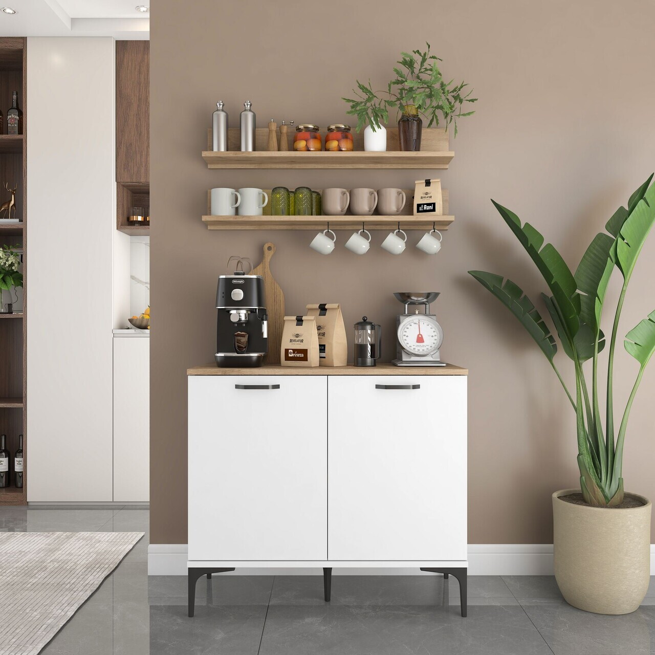 Dulap multifunctional, Hanah Home, JE232, PAL melaminat, Alb/Maro - view 2