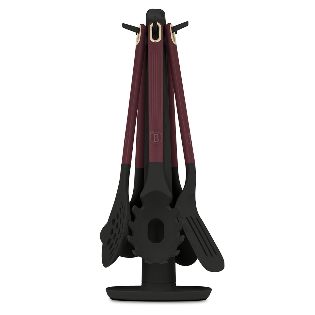 Set 5 ustensile de bucatarie cu suport, Berlinger Haus, Leonardo, nailon/plastic, visiniu mat/negru - imagine 3
