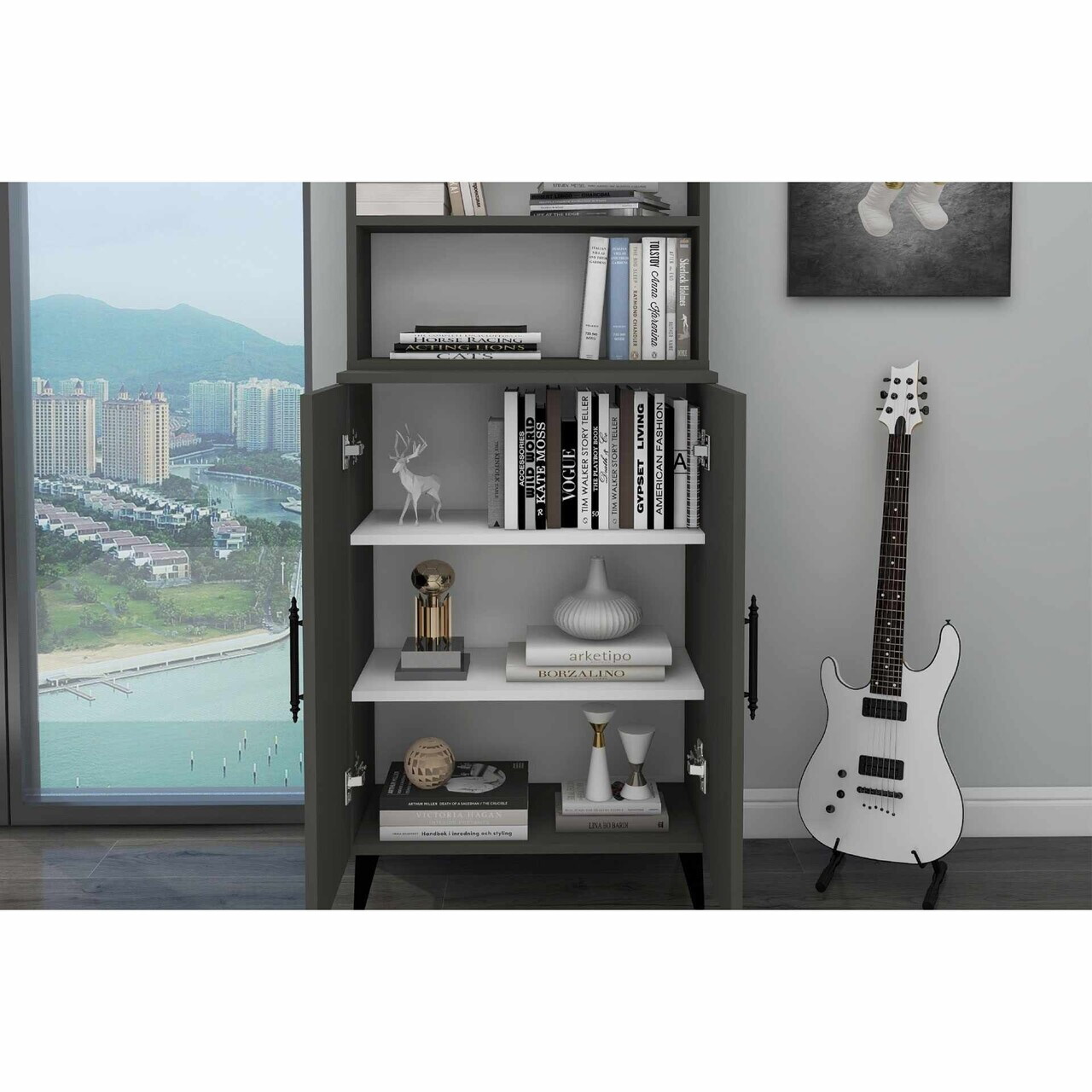 Corp biblioteca, Hanah Home, Oras, 65x183.4x32 cm, Antracit — imaginea 3