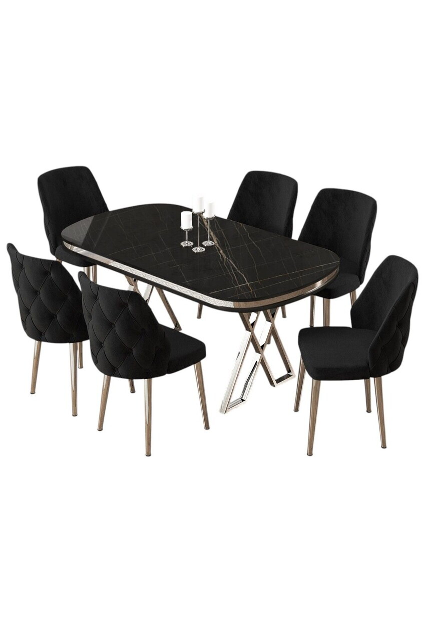 Set masa si scaune (7 piese), Hanah Home, Afe, Sonata / Crom / Negru — imaginea 2