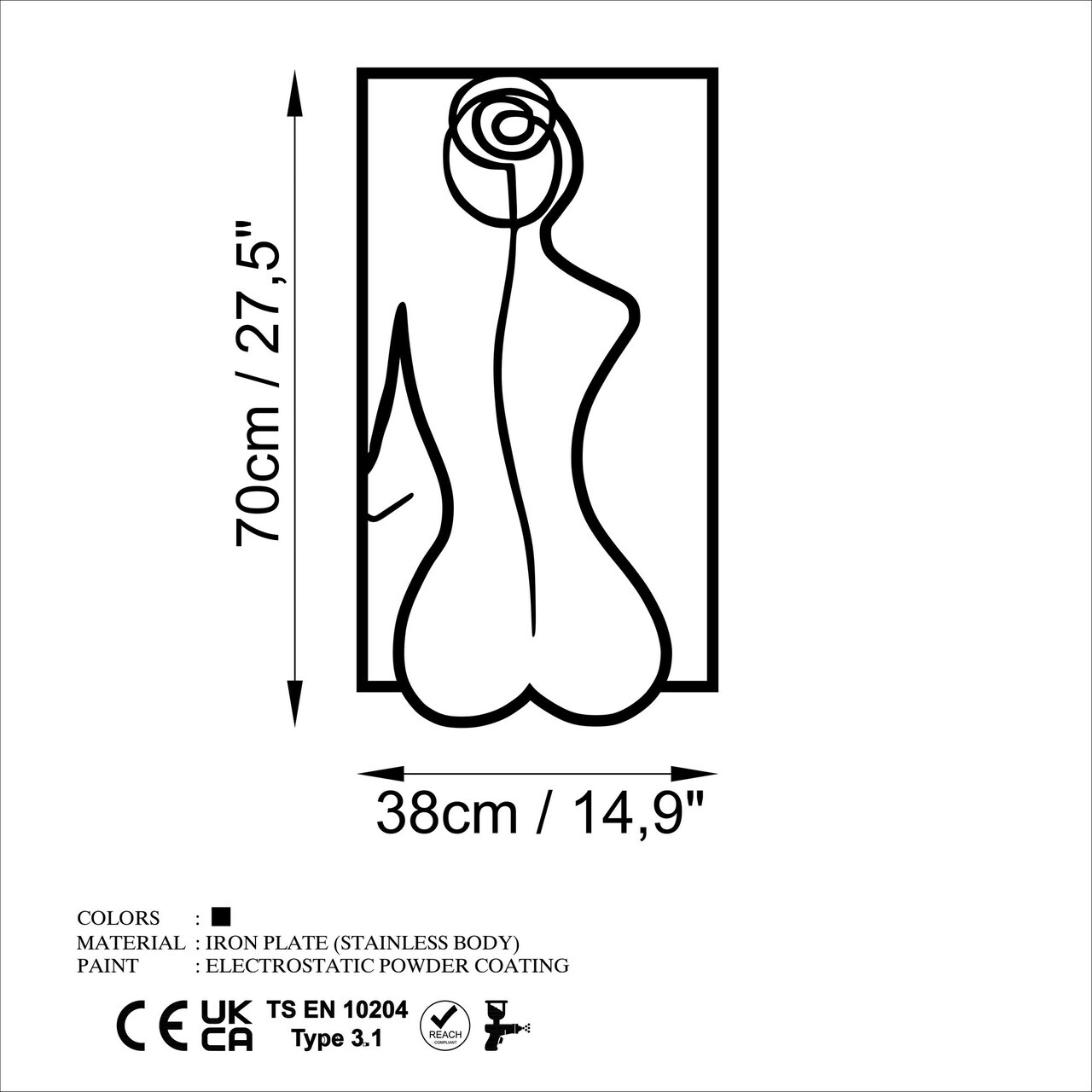 Decoratiune de perete, Rose Silhouette, Dimensiuni: 70 x 38 cm, Negru — imaginea 6