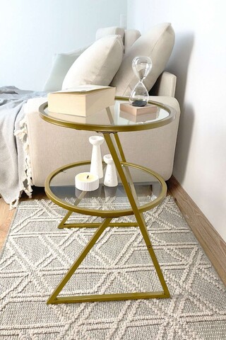 Masuta, Hanah Home, Valencia, 42x55x42 cm, Sticla temperata, Auriu