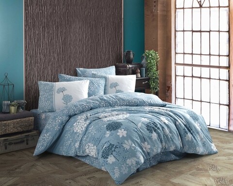Lenjerie de pat dubla, 4 piese, 200x220 cm, 100% bumbac ranforce, hobby, rixos, albastru