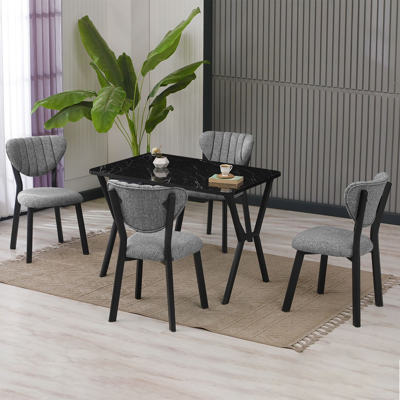 Set masa extensibila si scaune, Hanah Home, Elma, Gri/Negru - view 2