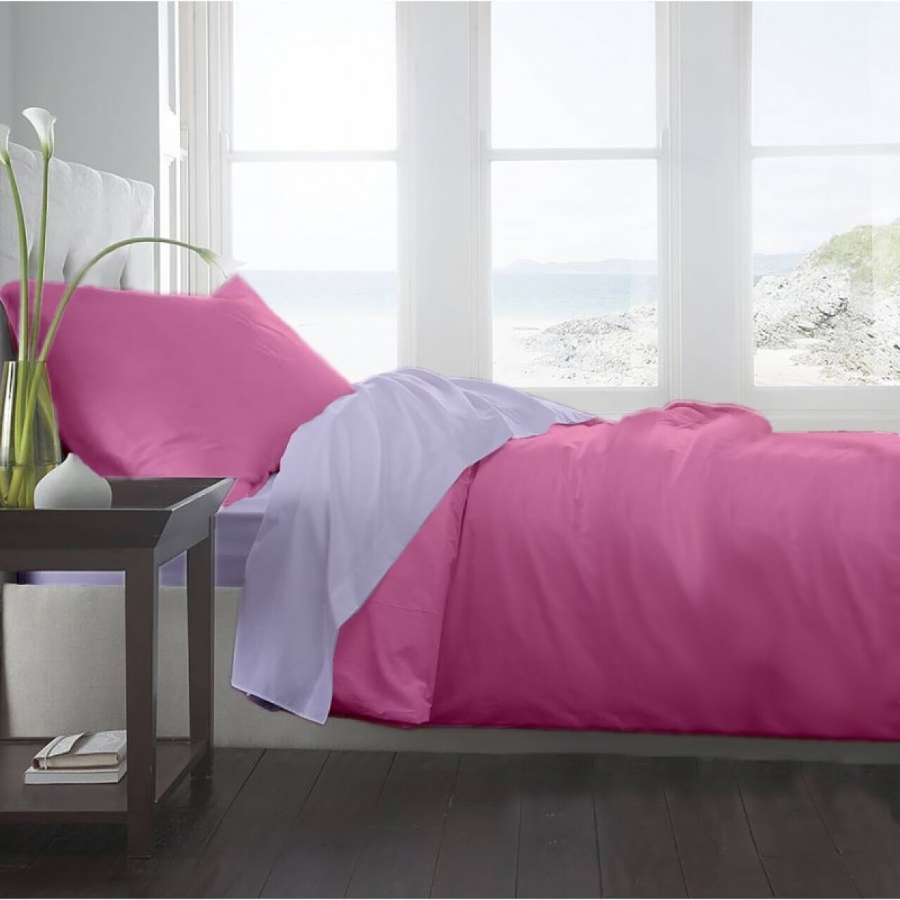 Lenjerie De Pat Dubla King Size Lila & Rosebloom, 4 Piese, 220 X 250 Cm, 100% Bumbac, Roz/mov