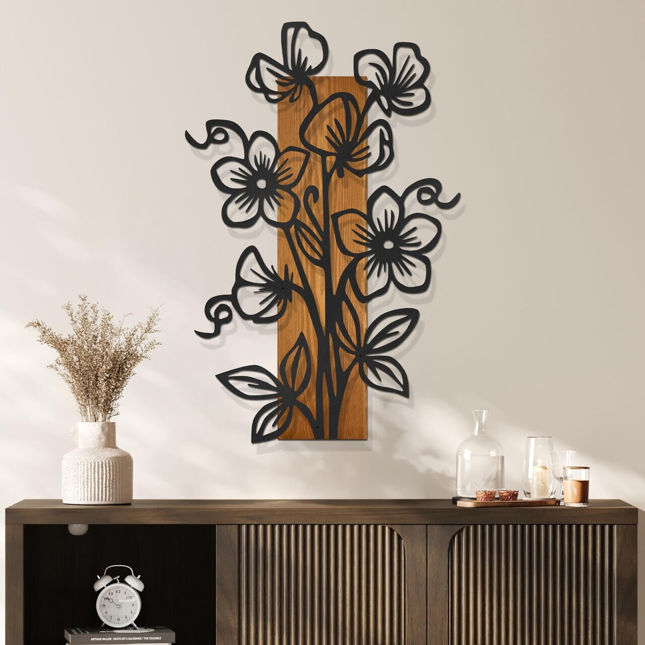 Decoratiune de perete, Fleuria, Cadru: Lemn (Grosime: 2 cm), Nuc negru — imaginea 3