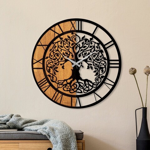 Ceas de perete, Wooden Clock, Lemn/metal, ø56 cm, Nuc / Negru mezoni.ro
