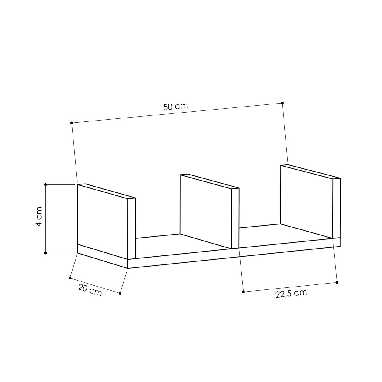 Set 3 Rafturi Pentru Perete U-Model, Decortie, 50x20x14 Cm, Alb