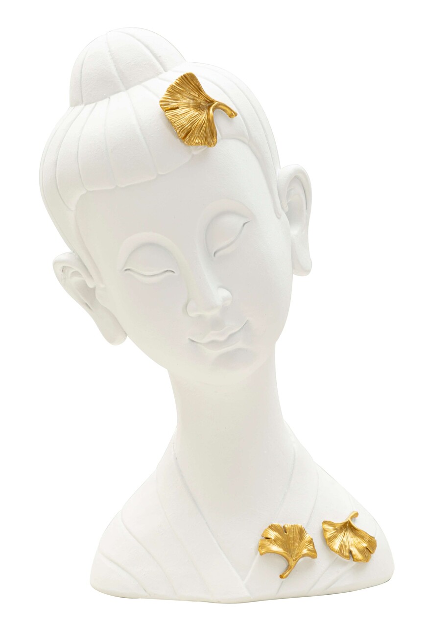 Figurina /sculptura decorativa  Buddha -A, Mauro Ferretti, 21.5x16x35 cm, polirasina, alb/auriu