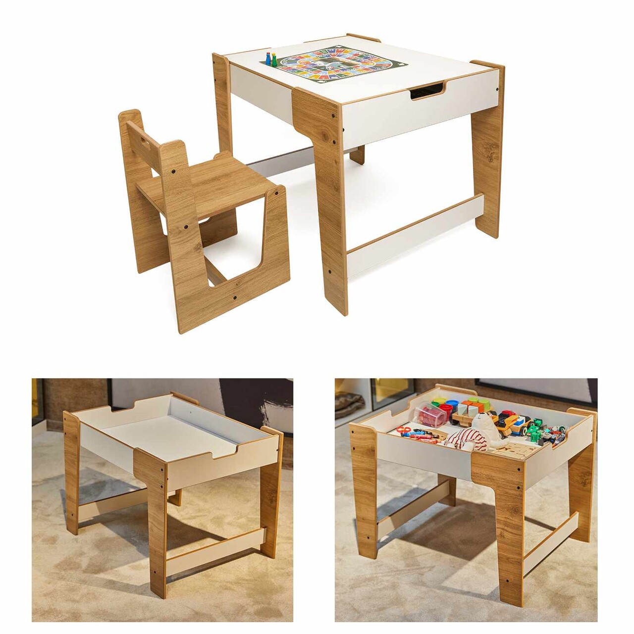 Set masa si scaun pentru copii, Hanah Home, Phoenix 1 Ch, Alb / Natural - view 6