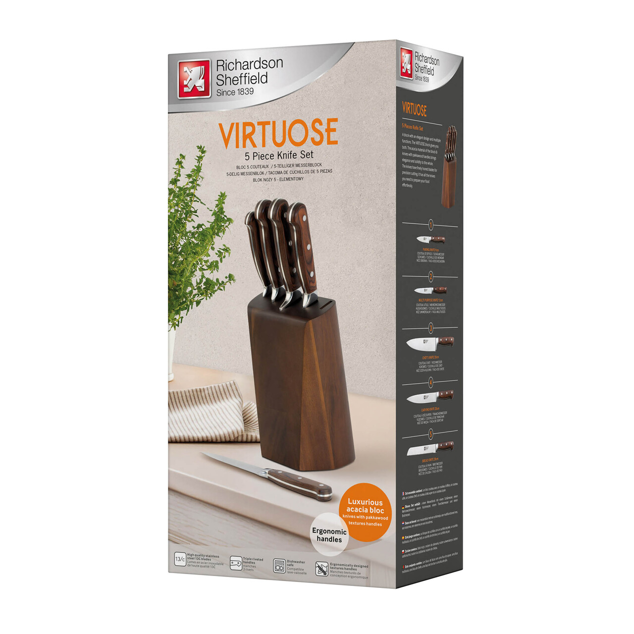 Set 5 cutite si suport Virtuose, Richardson Sheffield, 14x22 cm, inox 13/0, maro — imaginea 7