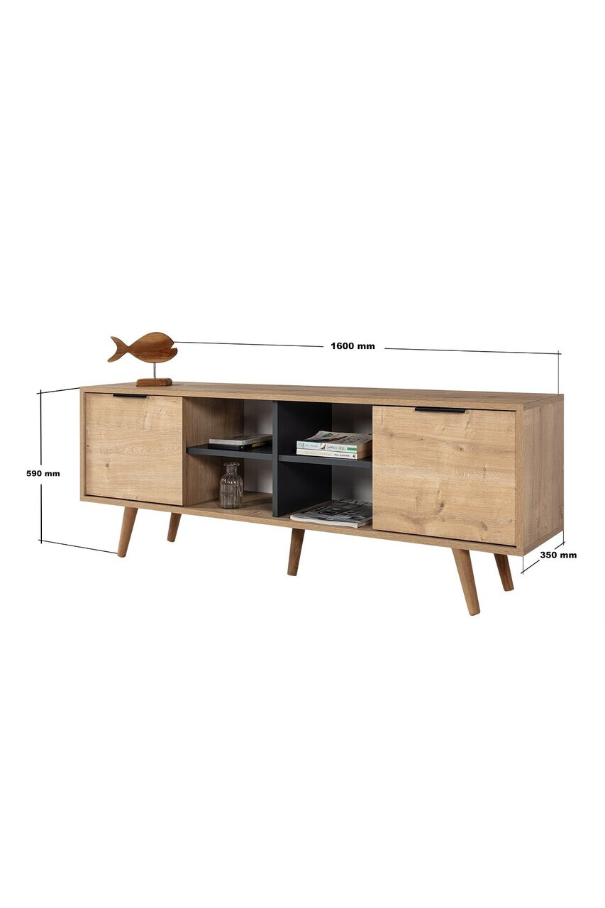 Comoda TV, Hanah Home, Sina 3619, 160x59x35 cm, PAL, Stejar safir / Antracit — imaginea 7