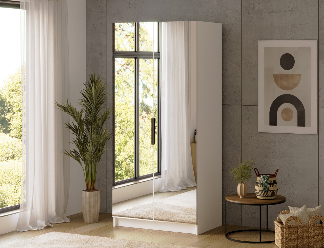 Dulap pentru haine cu oglinda ELTAP, WM2-SZA100, Mirtillo, 100x60x216 cm, PAL laminat, alb — imaginea 5
