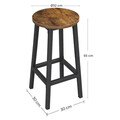 Set 4 scaune de bar, Vasagle, Industrial Design, 30x65 cm, max 150 kg, PAL/otel, maro