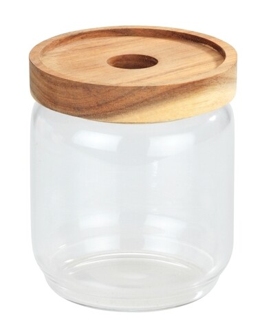 Recipient depozitare cu capac, wenko, vido, 0.45 l, 9 x 10.5 x 9 cm, sticla/lemn