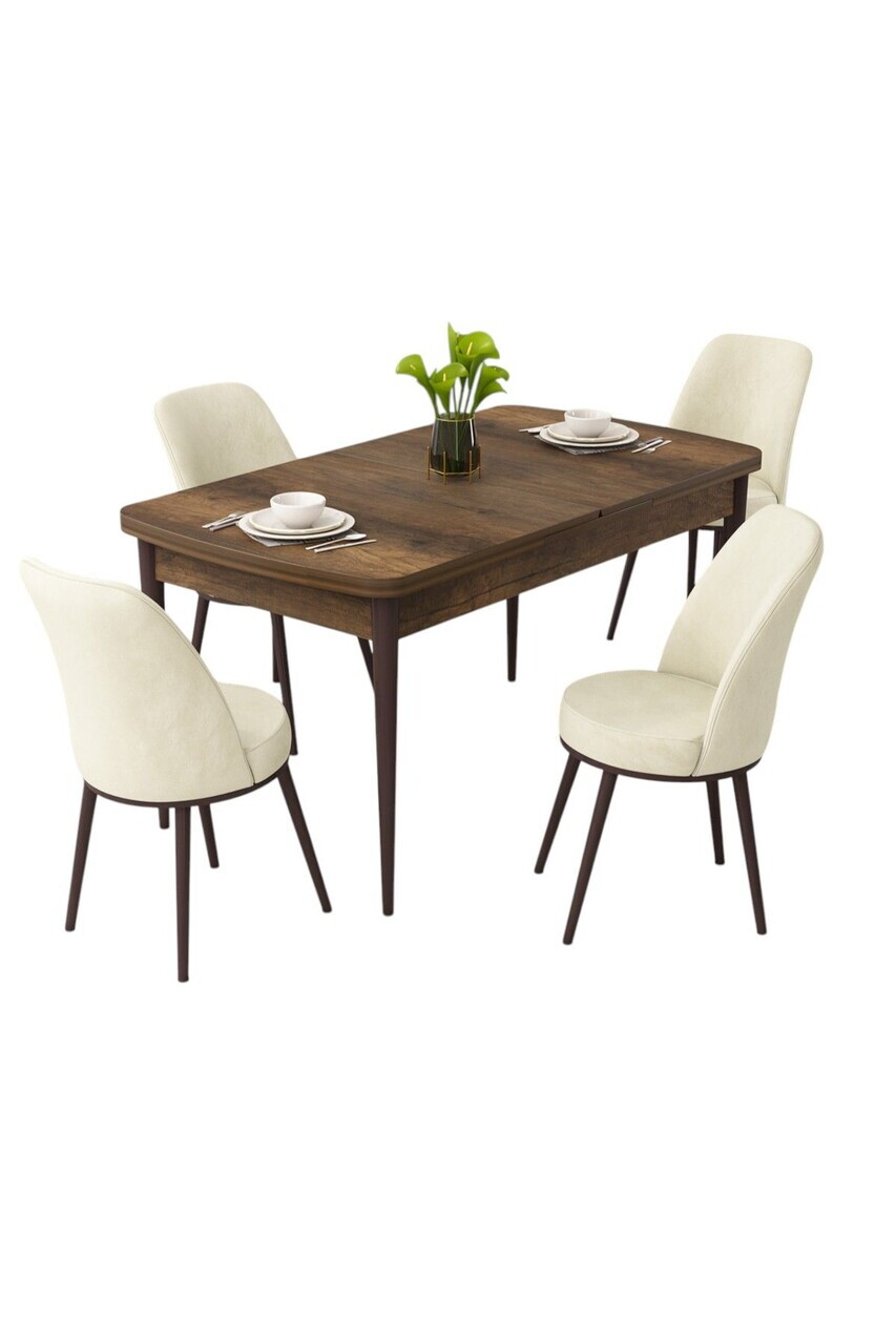 Set masa extensibila si scaune (5 piese), Hanah Home, Rax, Model baroc din lemn / Crem — imaginea 2