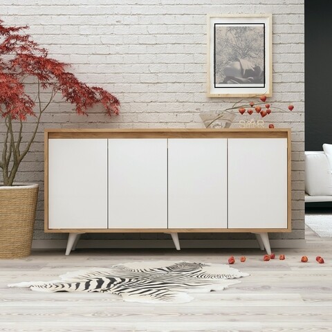 Bufet inferior shans, mod design, 140x40x86 cm, natural/alb