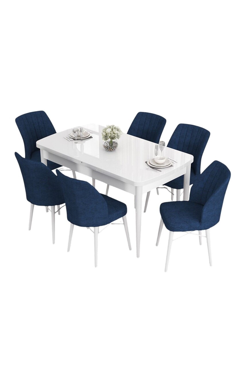 Set masa extensibila si scaune, Hanah Home, Eva, Alb / Bleumarin - view 2