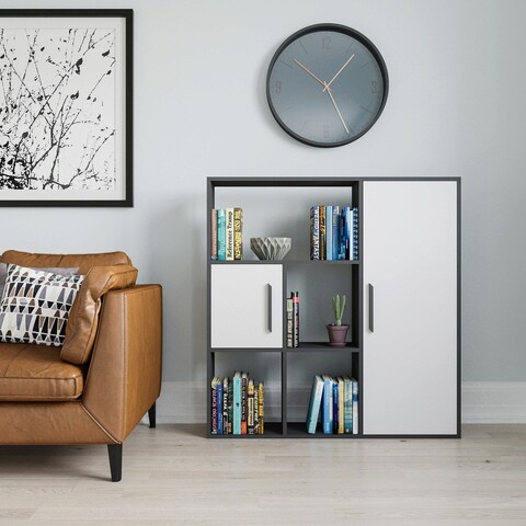 Corp biblioteca, zena home, ridge, 120x123.6x25 cm, pal, antracit/alb