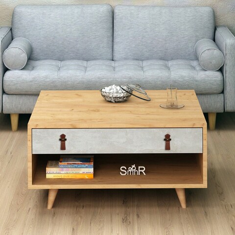 Masuta de cafea, mod design, brida, 80x40x80 cm, stejar / alb