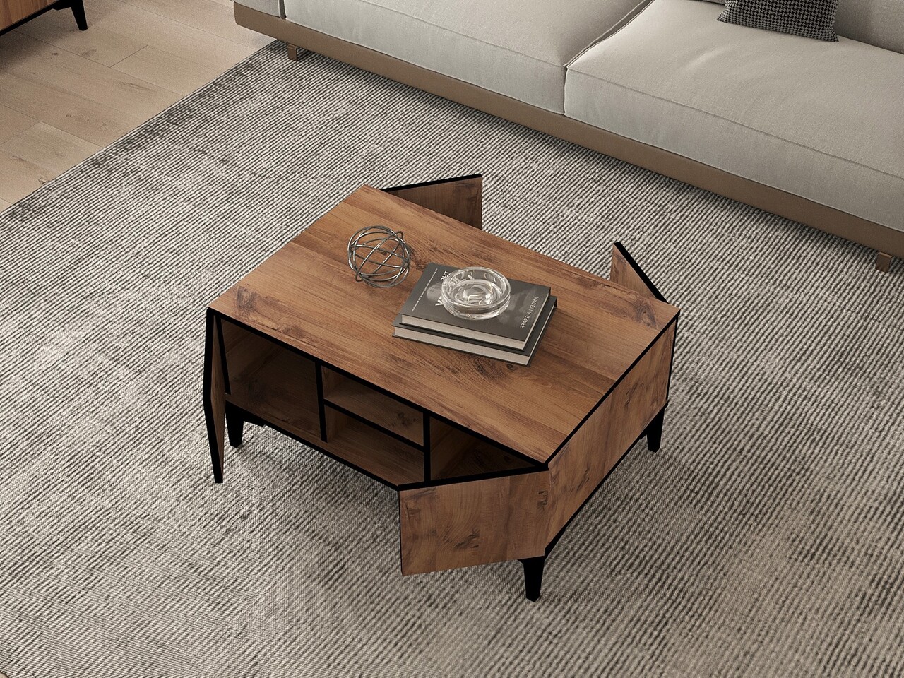 Masuta de cafea, Puqa Design, Cide, 90x45x60 cm, PAL, Pin Atlantic / Negru - 2 | YEO