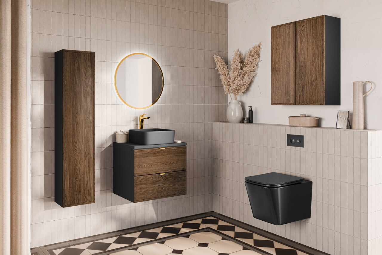 Dulap semi-coloana cu 1 usa, cu fixare pe perete, Talia Casella, Comad, 30x18.5x80 cm, MDF/PAL laminat, stejar casella/negru mat — imaginea 5